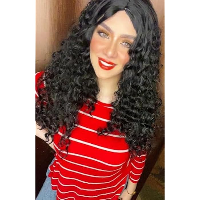 DILLARDS Long Black Curly Wig With Side Part, Heat Resistant Synthetic Hair, Natural Looking Wavy Style - Image 3